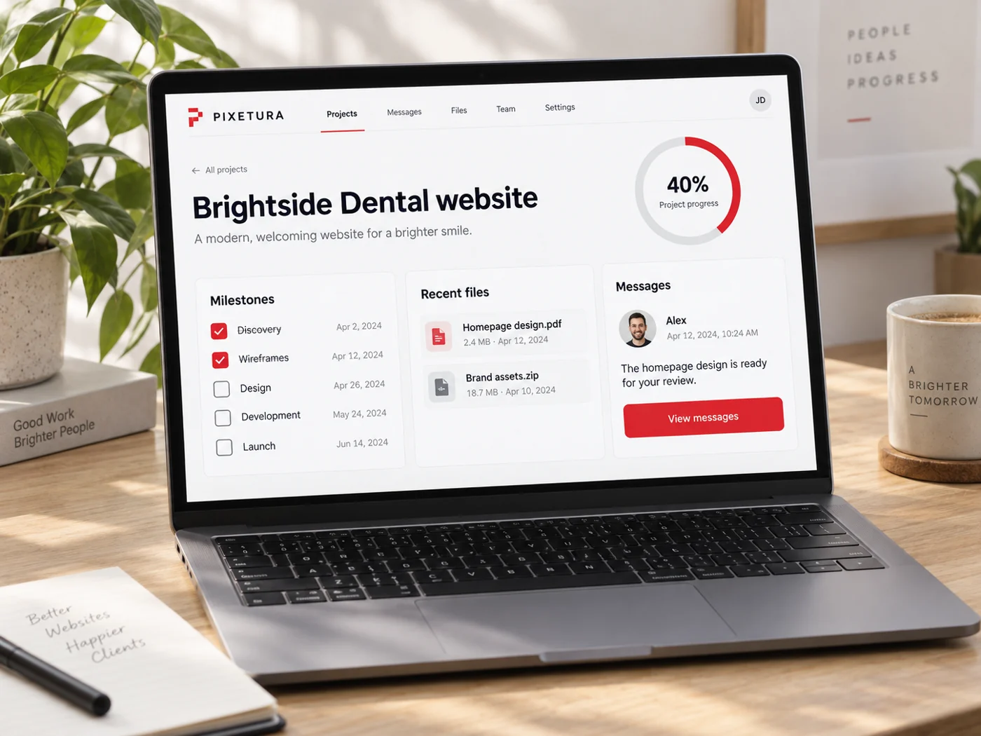 Client portal with milestones and files